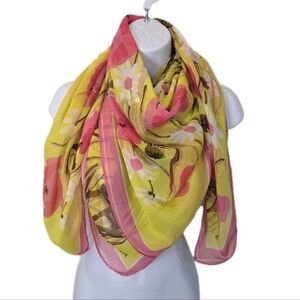 Vera Neumann Square Scarf 43x43" Yellow Pink Poppy Daisy Abstract Floral Silk?